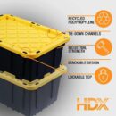 HDX 27-Gallon Black Stackable Waterproof Storage Tote with Snap Lid, 5-Pack