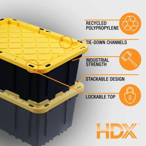 HDX 27-Gallon Black Stackable Waterproof Storage Tote with Snap Lid, 5-Pack - Image 4