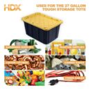 HDX 27-Gallon Black Stackable Waterproof Storage Tote with Snap Lid, 5-Pack