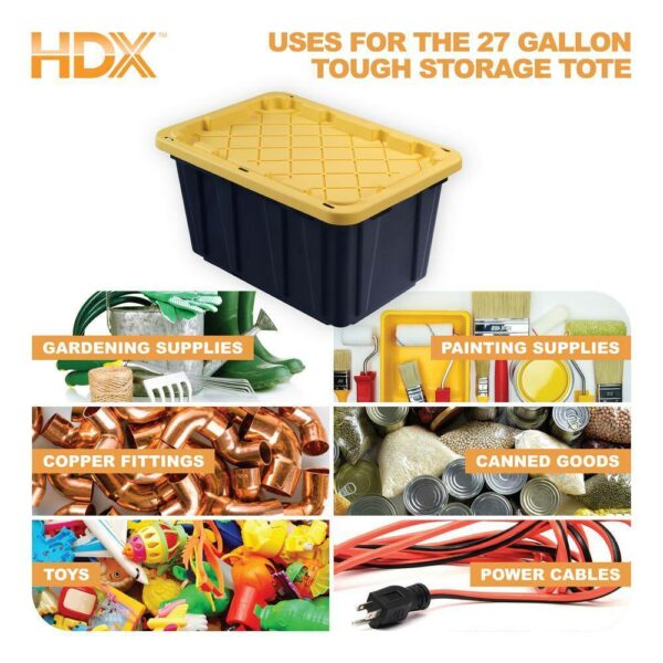 HDX 27-Gallon Black Stackable Waterproof Storage Tote with Snap Lid, 5-Pack - Image 11
