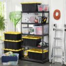 HDX 27-Gallon Black Stackable Waterproof Storage Tote with Snap Lid, 5-Pack