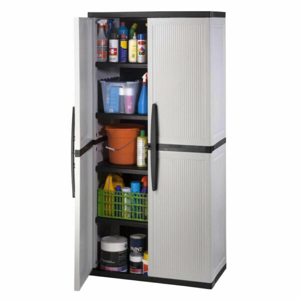 HDX Gray Plastic Freestanding Garage Cabinet with Adjustable Shelves & Lockable Doors, 35"W x 71"H x 18"D - Image 2