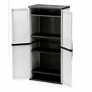 HDX Gray Plastic Freestanding Garage Cabinet with Adjustable Shelves & Lockable Doors, 35"W x 71"H x 18"D