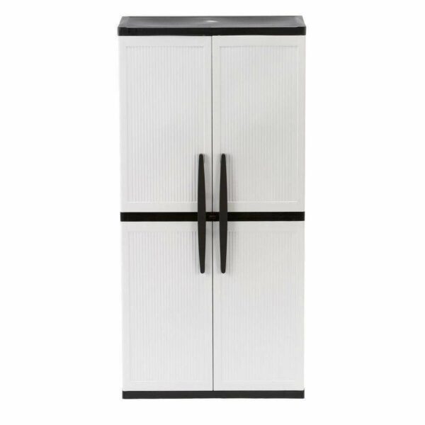 HDX Gray Plastic Freestanding Garage Cabinet with Adjustable Shelves & Lockable Doors, 35"W x 71"H x 18"D