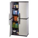 HDX Gray Plastic Freestanding Garage Cabinet with Adjustable Shelves & Lockable Doors, 35"W x 71"H x 18"D