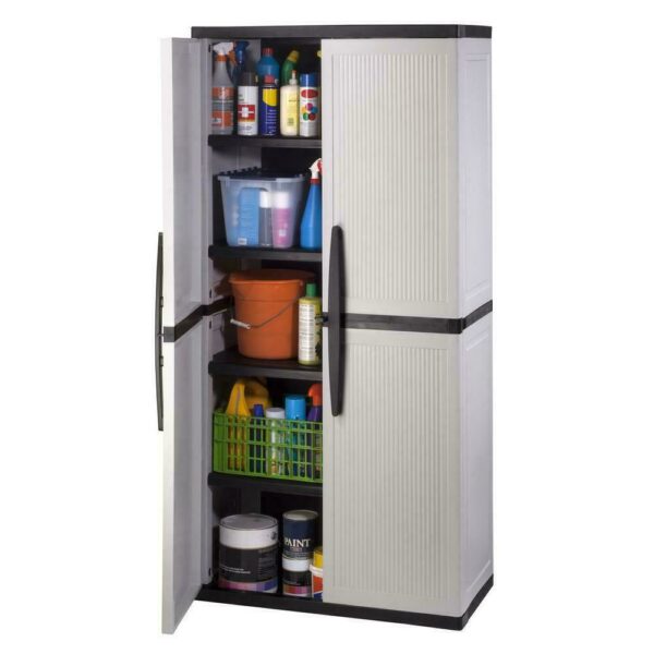 HDX Gray Plastic Freestanding Garage Cabinet with Adjustable Shelves & Lockable Doors, 35"W x 71"H x 18"D - Image 7