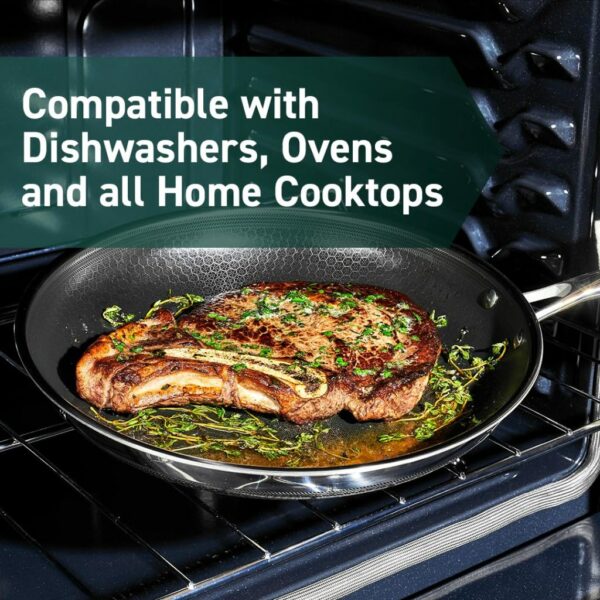 HexClad 12-Inch Hybrid Nonstick Fry Pan with Glass Lid, Dishwasher & Oven Safe, Silver - Image 6