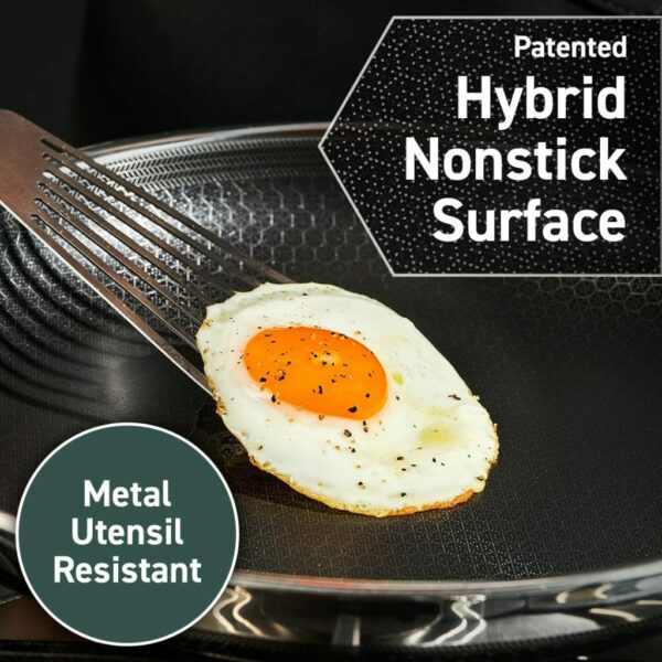 HexClad 12-Inch Hybrid Nonstick Fry Pan with Glass Lid, Dishwasher & Oven Safe, Silver - Image 7