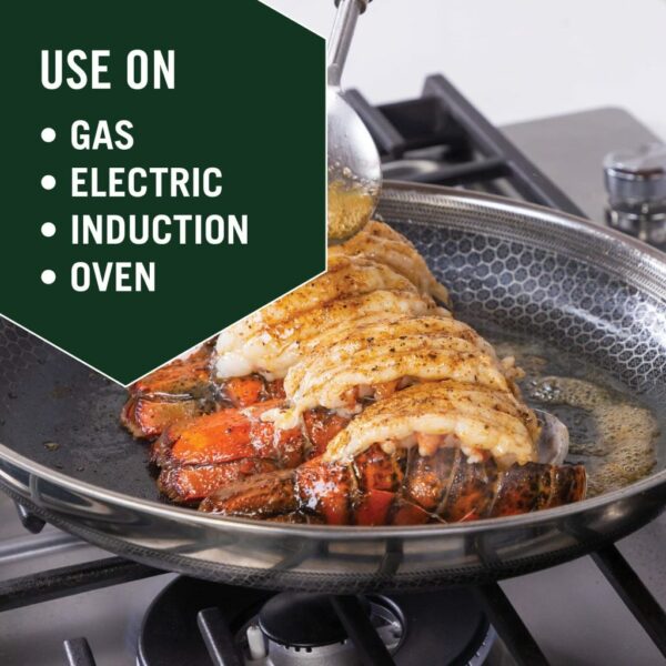 HexClad 12-Inch Hybrid Nonstick Fry Pan with Glass Lid, Dishwasher & Oven Safe, Silver - Image 4