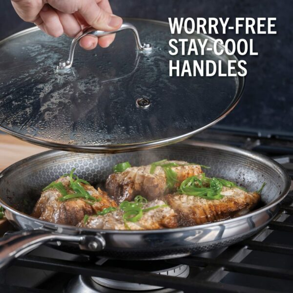 HexClad 12-Inch Hybrid Nonstick Fry Pan with Glass Lid, Dishwasher & Oven Safe, Silver - Image 2