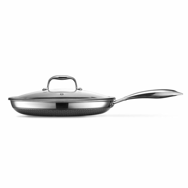 HexClad 12-Inch Hybrid Nonstick Fry Pan with Glass Lid, Dishwasher & Oven Safe, Silver - Image 9
