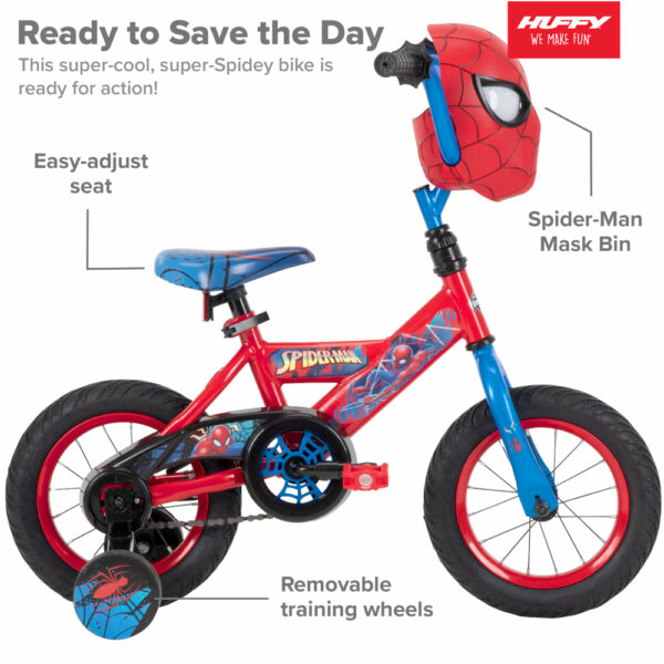 Huffy Marvel Spider-Man 12" Boys' Bike with Training Wheels, Steel Frame, Ages 3-5 - Image 3