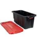 Husky 45 Gal. Heavy Duty Lockable Storage Tote with Wheels & Red Lid