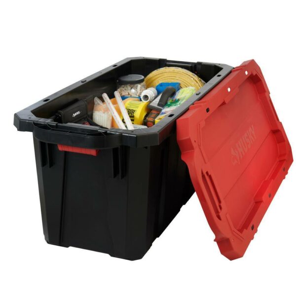 Husky 45 Gal. Heavy Duty Lockable Storage Tote with Wheels & Red Lid - Image 2