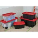 Husky 45 Gal. Heavy Duty Lockable Storage Tote with Wheels & Red Lid