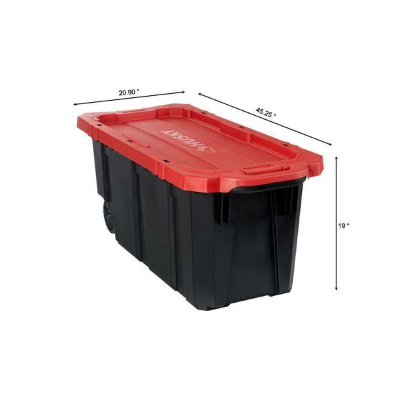 Husky 45 Gal. Heavy Duty Lockable Storage Tote with Wheels & Red Lid - Image 3