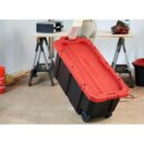 Husky 45 Gal. Heavy Duty Lockable Storage Tote with Wheels & Red Lid