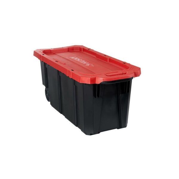 Husky 45 Gal. Heavy Duty Lockable Storage Tote with Wheels & Red Lid