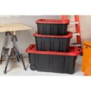 Husky 45 Gal. Heavy Duty Lockable Storage Tote with Wheels & Red Lid