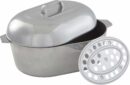 IMUSA Cajun 18" Heavy-Duty Cast Aluminum Oval Roaster with Steamer Inserts, Silver