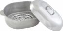 IMUSA Cajun 18" Heavy-Duty Cast Aluminum Oval Roaster with Steamer Inserts, Silver