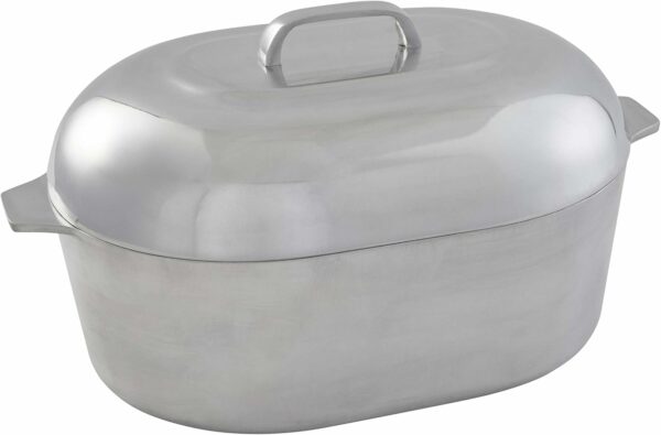 IMUSA Cajun 18" Heavy-Duty Cast Aluminum Oval Roaster with Steamer Inserts, Silver