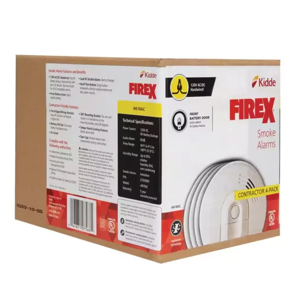 Kidde Firex i4618 4-Pack Hardwired Ionization Smoke Detectors with Battery Backup - Image 6