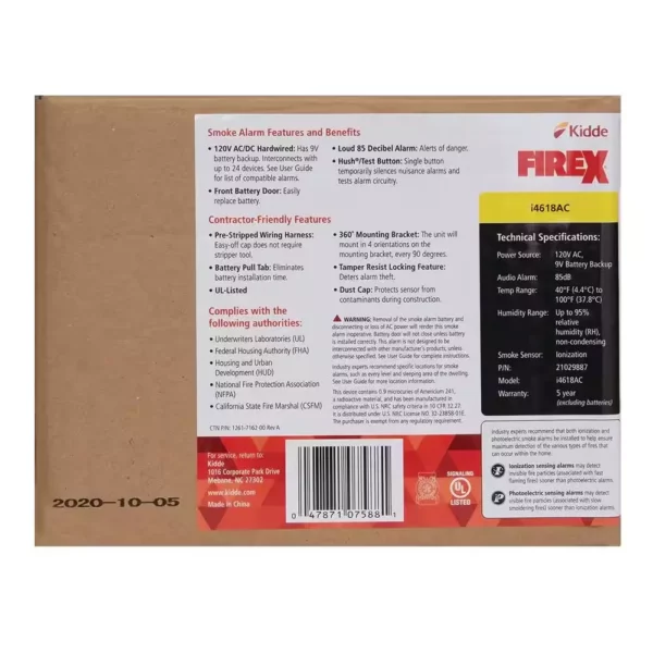 Kidde Firex i4618 4-Pack Hardwired Ionization Smoke Detectors with Battery Backup - Image 5