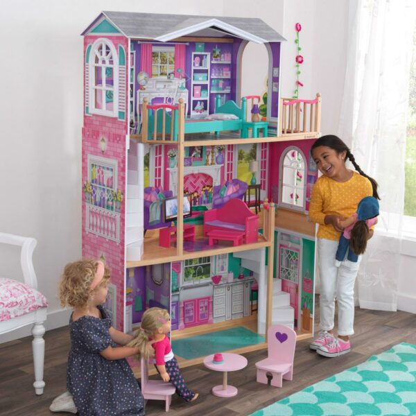 KidKraft 18-Inch Wooden Dollhouse Manor with 12-Piece Furniture, 3-Level, Fits 18" Dolls - Image 3