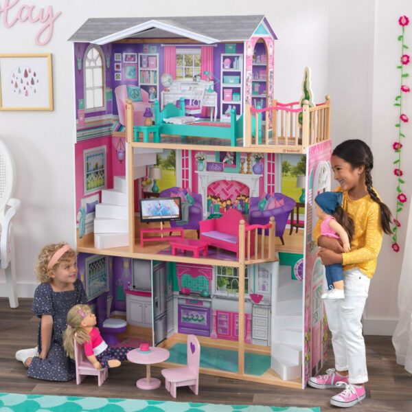 KidKraft 18-Inch Wooden Dollhouse Manor with 12-Piece Furniture, 3-Level, Fits 18" Dolls - Image 4