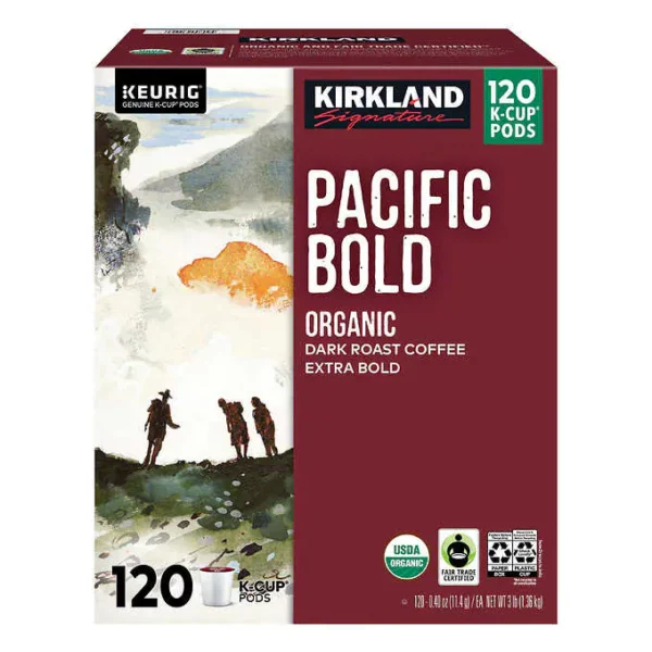 Kirkland Signature Organic Pacific Bold Dark Roast Coffee K-Cup Pods, 120-Count