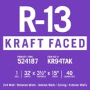 Knauf EcoRoll R-13 Kraft Faced Formaldehyde-Free Fiberglass Insulation, 15"x32', Sustainable, Easy Install