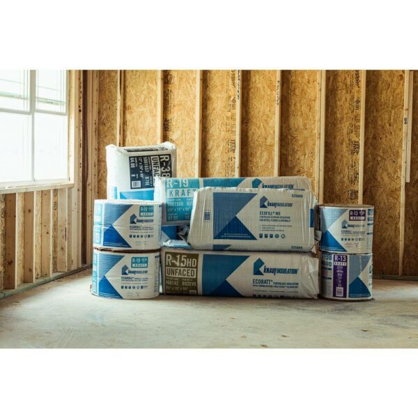 Knauf EcoRoll R-13 Kraft Faced Formaldehyde-Free Fiberglass Insulation, 15"x32', Sustainable, Easy Install - Image 9