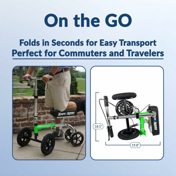 KneeRover GO HYBRID All Terrain Knee Scooter, Race Car Green, Adjustable, Compact, Heavy Duty, Ideal for Foot Injury Recovery - Image 3