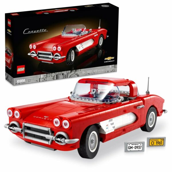 LEGO Icons 10321 1961 Chevrolet Corvette Cabriolet Model Kit, 1,210 Pieces, Collectible Display Set for Adults