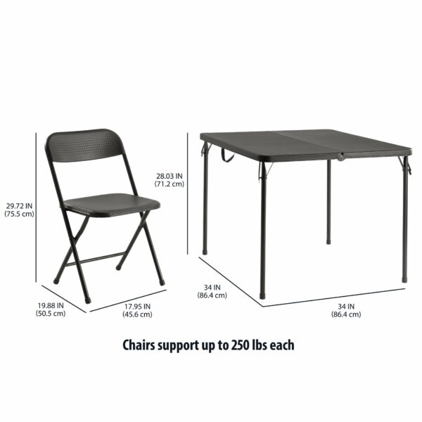 Mainstays 5-Piece Resin Folding Card Table & Chair Set, Black - Portable Indoor/Outdoor Dining & Game Set - Image 3