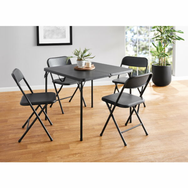 Mainstays 5-Piece Resin Folding Card Table & Chair Set, Black - Portable Indoor/Outdoor Dining & Game Set - Image 2
