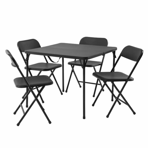 Mainstays 5-Piece Resin Folding Card Table & Chair Set, Black - Portable Indoor/Outdoor Dining & Game Set