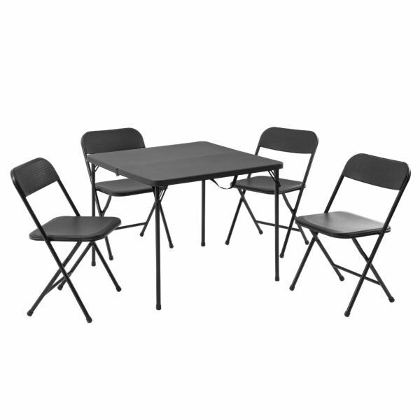 Mainstays 5-Piece Resin Folding Card Table & Chair Set, Black - Portable Indoor/Outdoor Dining & Game Set - Image 4
