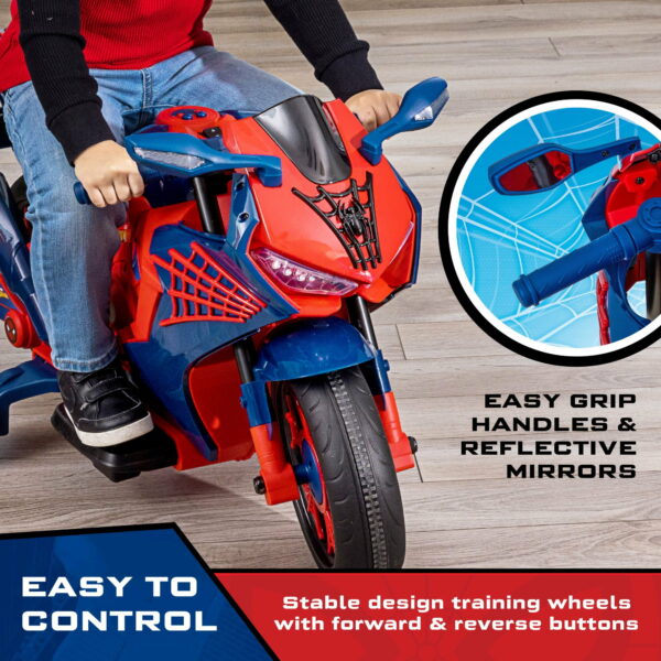 Marvel Spiderman 6V Kids Motorcycle Ride-On Toy with Lights & Sounds, Rechargeable, Ages 3+, 65 lbs Capacity - Image 4