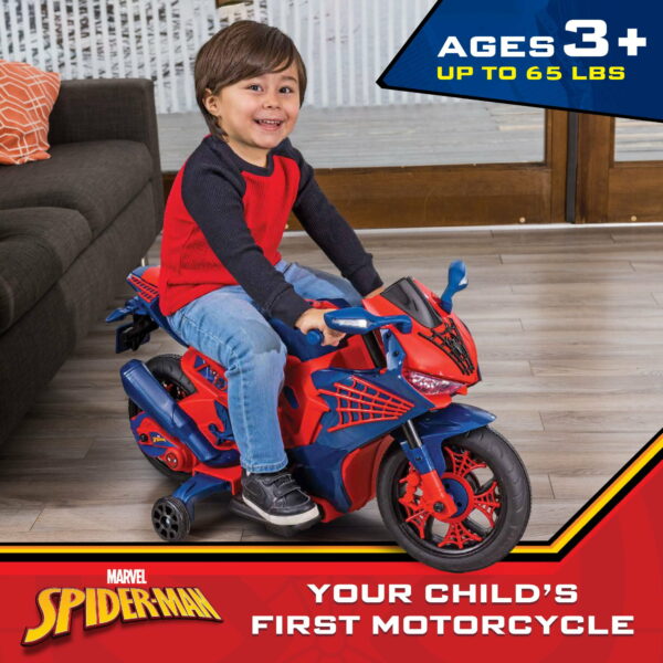 Marvel Spiderman 6V Kids Motorcycle Ride-On Toy with Lights & Sounds, Rechargeable, Ages 3+, 65 lbs Capacity - Image 2