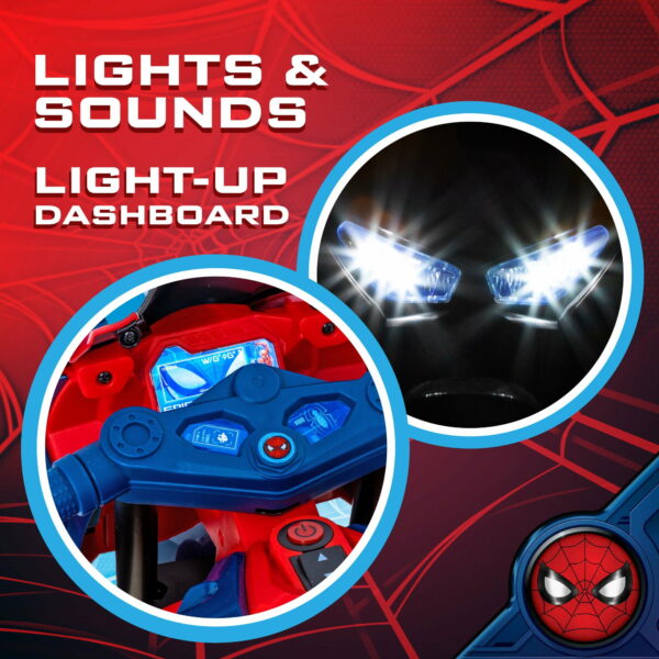 Marvel Spiderman 6V Kids Motorcycle Ride-On Toy with Lights & Sounds, Rechargeable, Ages 3+, 65 lbs Capacity - Image 3