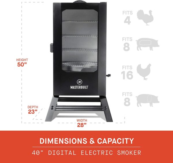 Masterbuilt 40" Digital Electric Smoker, 4 Racks, Black, Thermostat Control - Image 6