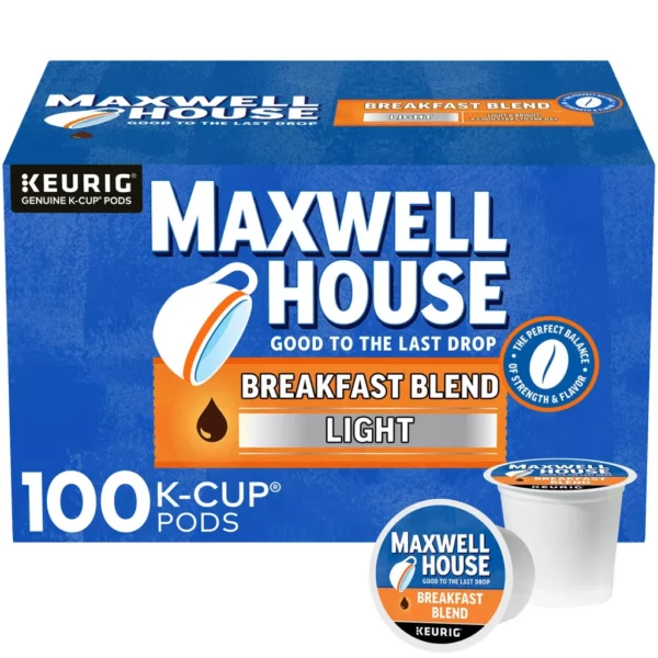 Maxwell House Breakfast Blend Light Roast Coffee Pods, 100 K-Cups, Kosher, Keurig Compatible