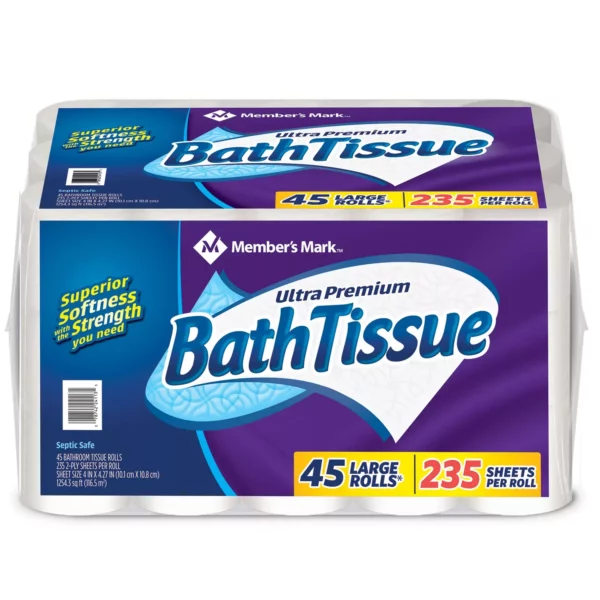 Member's Mark Ultra Premium 2-Ply Bath Tissue, 45 Rolls, Soft & Strong, Septic Safe