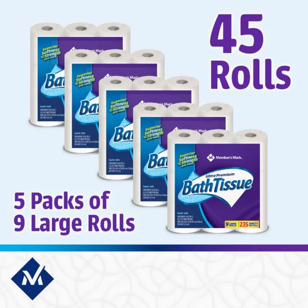 Member's Mark Ultra Premium 2-Ply Bath Tissue, 45 Rolls, Soft & Strong, Septic Safe - Image 2