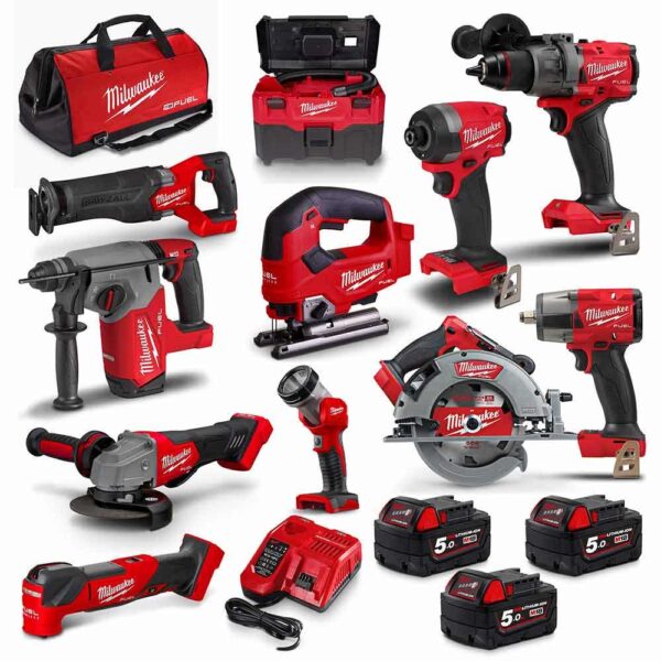 Milwaukee 18V FUEL 11-Piece Brushless Cordless Power Tool Combo Kit with 3x 5.0Ah Batteries