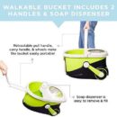 Mopnado Deluxe Spin Mop System, Stainless Steel, Lime, with Wheels, 2 Microfiber Heads & Brush, All Floor Types