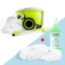 Mopnado Deluxe Spin Mop System, Stainless Steel, Lime, with Wheels, 2 Microfiber Heads & Brush, All Floor Types