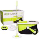 Mopnado Deluxe Spin Mop System, Stainless Steel, Lime, with Wheels, 2 Microfiber Heads & Brush, All Floor Types